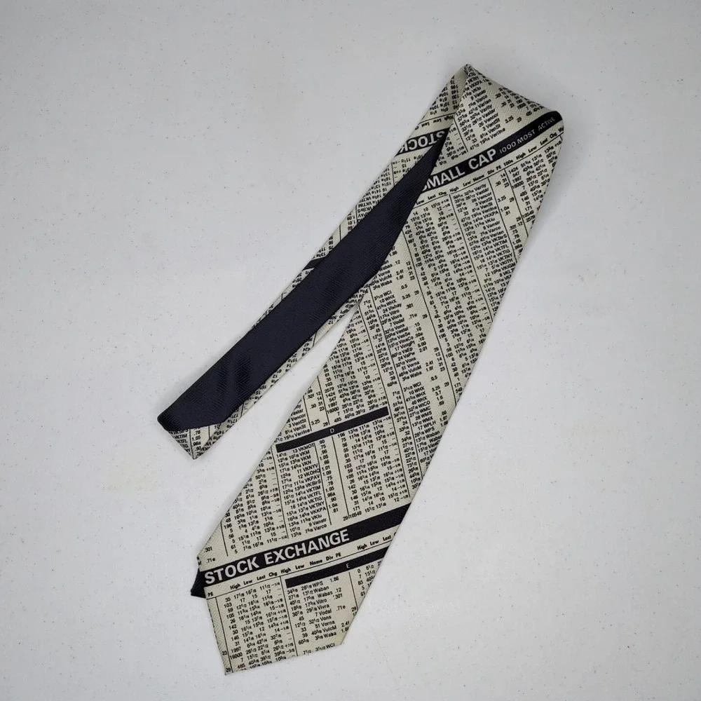 A Rogers Vtg Men Neck Tie Stock Exchange Broker Wallstreet NASDAQ Cream Black